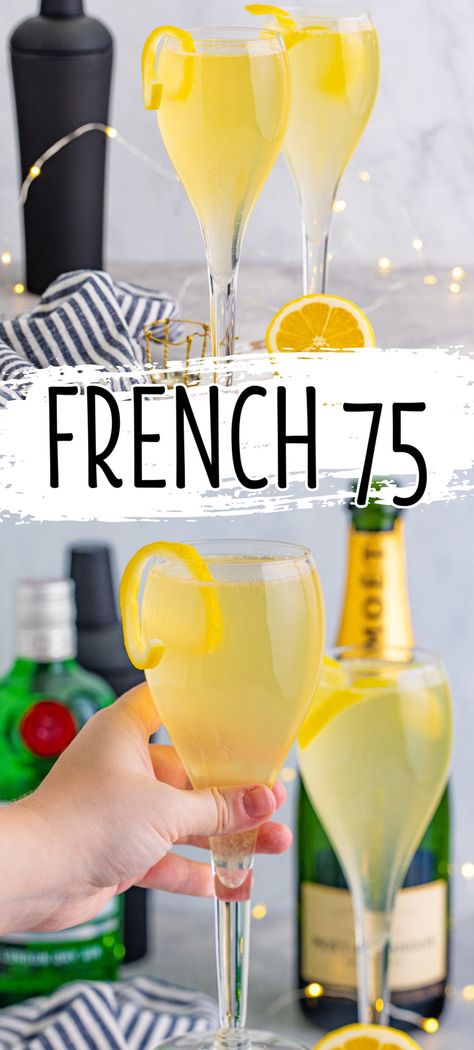 Lemon Prosecco Cocktail, Lemon Champagne Cocktail, French Blonde Cocktail Recipe, Lemon Mimosa, Drinks With Lemon Cello, Drinks Made With Lemon Cello, French 75 Recipe, Lemon Breakfast, French 75 Cocktail