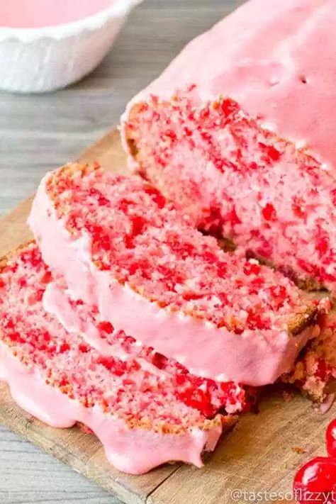 Cherry Bread {Easy Cherry Quick Bread with Maraschino Cherry Glaze} Cherry Quick Bread, Maraschino Cherries Recipes, Cherry Bread Recipe, Cherry And Almond Cake, Cherry Glaze, Cherry Bread, Bread Dipping, Bread Easy, Cherry Recipes