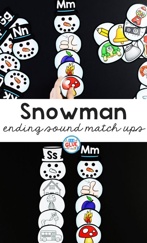 This Snowman Ending Sound Match-up activity helps early readers to learn how segment sounds and phonemes at the ending of words in a fun way! #phonetics #literacycenters #literacy Thumbprint Art, Ending Sounds, January Activities, Winter Kindergarten, Winter Activities For Kids, English Teaching, Kindergarten Teaching, Reading Centers, Primary Teachers