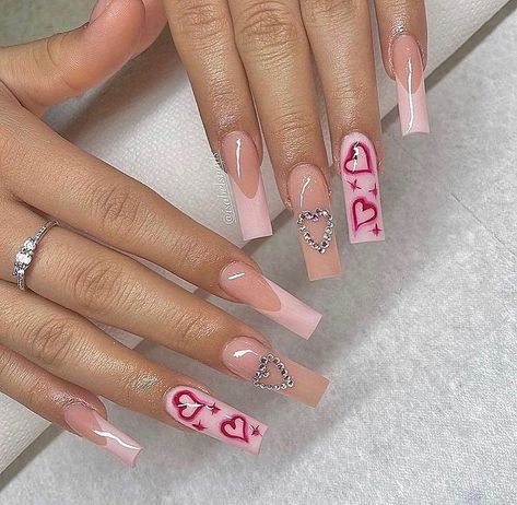 Long Acrylic Nail Designs, French Tip Acrylic Nails, Cute Acrylic Nail Designs, Simple Acrylic Nails, Dope Nail Designs, Long Acrylic Nails Coffin, Acrylic Nails Coffin Pink, Long Square Acrylic Nails, Bling Acrylic Nails