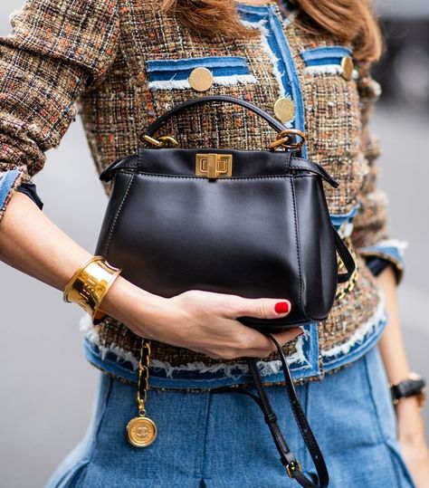 Best Fendi Bags: 8 Styles Worth Saving For | Who What Wear Fendi Pikabu Bag, Fendi Peekaboo Street Style, Peekaboo Mini Fendi, Fendi Picaboo Bag, Fendi Peekaboo Mini Outfit, Fendi Peekaboo Outfit, Peekaboo Outfit, Fendi Bag Outfit, Fendi Peekaboo Mini