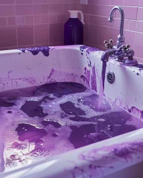 Got purple hair dye all over my white bathtub. Scared to tell my landlord. How do I get it out? Purple Hair Dye, White Bathtub, Hair Dye Removal, Bath Aesthetic, Dyed Hair Purple, White Tub, At Home Hair Color, Mood Colors, Vinegar Cleaning