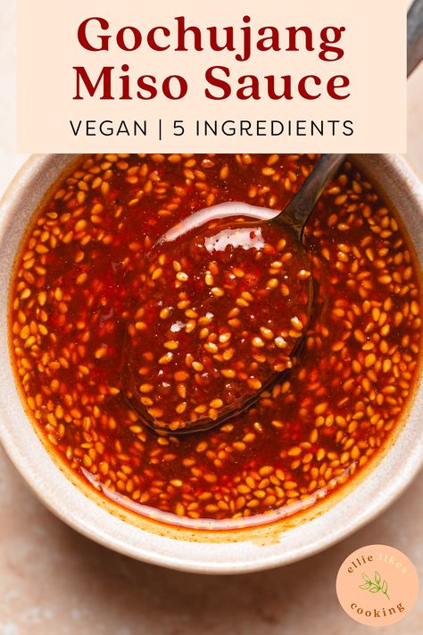 Gochujang Miso Sauce - Ellie Likes Cooking Miso Gochujang Sauce, Sweet And Spicy Gochujang Sauce, Miso Teriyaki Sauce, Spicy Gochujang Sauce, Gochujang Salad Dressing, Gochujang Recipe Sauces, Miso Dipping Sauce, Yuzu Miso Sauce, Asian Sauces Recipes