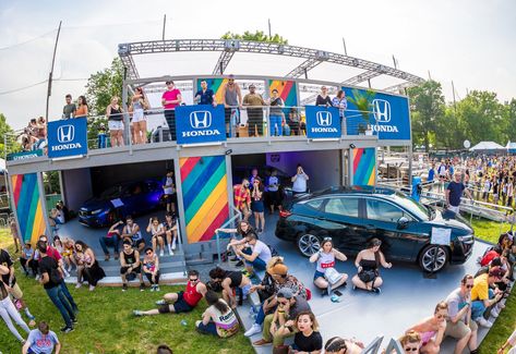 Honda, in addition to sponsoring a stage at Governors Ball, offered fake tattoos, an elevated viewing deck, a dj and three Honda cars to engage with. Festival Activations, Event Activations, Event Architecture, The Gorge Amphitheater, Viewing Deck, Car Festival, Activation Ideas, Conference Ideas, Governors Ball