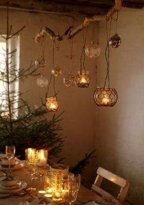 Dreamy Tree Branch Light Fixtures | Hygge Decor For Your Home - hydrangea treehouse Diy Branch Centerpieces, Tree Branch Centerpieces, Diy Hanging Light, Christmas Hygge, Takken Decor, Branch Centerpieces, Tree Branch Decor, Bohemian Christmas, Branch Chandelier