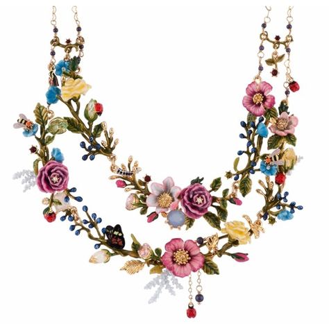 Les Néréides ORIENTAL ROSE BOUQUET OF AN ORIENTAL GARDEN TWO ROUGHS... ($653) ❤ liked on Polyvore featuring jewelry, necklaces, jewelry necklaces, multicolor, red necklace, honey bee necklace, red jewelry, tri color necklace and bee jewelry Red Flower Necklace, Colorful Necklaces, Bumble Bee Necklace, Couture Necklace, Leaves Necklace, Multi Coloured Necklaces, Les Nereides, Necklace Butterfly, Bee Jewelry