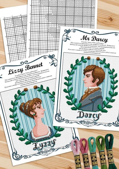 Lizzy And Darcy, Lizzy Bennet, Jane Austen Pride And Prejudice, Favourite Characters, Pride And Prejudice, Printable Patterns, Cross Stitch Art, Jane Austen, Cross Stitch Designs