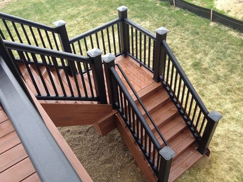 Stairs - Turning Deck Building Plans, Porch Stairs, Deck Steps, Deck Building, Deck Colors, Deck Construction, Exterior Stairs, Wood Staircase, Stair Landing