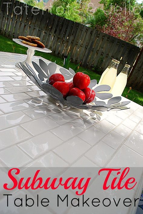 subway tile table makeover tutorial Tile Table Makeover, Spring Diy Projects, Headboard Tutorial, Table Redo, Tile Tables, Tile Table, Mason Jar Crafts Diy, Subway Tiles, Table Makeover