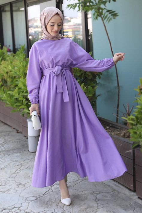 Lavender Dress Outfit, Pastel Purple Dress, Purple Dress Outfits, Bandana Cap, Outfit Muslim, Lavender Outfit, Muslimah Outfit, Simple Hijab, Chiffon Hijab