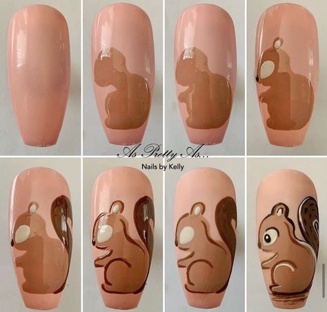 Squirrel Nail Design, Hedgehog Nails Design, Autumn Fox Nails, Squirrel Nail Art, Squirrel Nails, Animal Nail Designs, Fox Nails, Animal Nail Art, Manicure Nail Designs