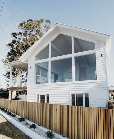 Shoal Bay, Weatherboard House, Double Storey House, Front Facade, Beach House Interior, Swipe Right, Architect House, Young Family, Modern Coastal