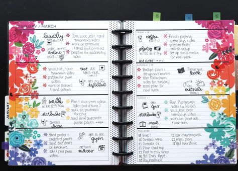 Group like color florals together Happy Planner Layout Horizontal, Horizontal Happy Planner, Happy Planner Horizontal Layout Ideas, Horizontal Planner Layout, Planner Horizontal Layout, Happy Planner Layout, Planner Layouts, Journal Diy, Bullet Journal Diy