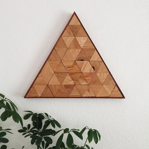 Triangle 002 | Reclaimed Wood Wall Art | Geometric Wall Art | Home Decor | Woodworking | Boho Style Lath Projects, Cedar Projects, Triangle Shelves, Lath Art, Wood Wall Art Geometric, Stained Glass Wood, Wood Quilt, Wood Projects For Beginners, Reclaimed Wood Wall Art