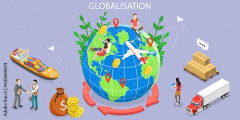 3D Isometric Flat Vector Conceptual Illustration of International Trade, Globalization and Economic Interdependence, International Business Network Relationships Stock Vector | Adobe Stock International Trade Illustration, Globalisation Illustration, Globalization Illustration, Economic Globalization Poster, Globalization Poster Ideas, Economic Globalization, 3d Isometric, Powerpoint Background, Visual Metaphor