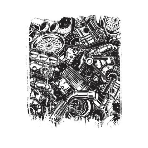 Check out this awesome 'Car+Parts+Collage+Design' design on @TeePublic! Catrina Tattoo, Custom Fabrics, Car Black, Seni 3d, Car Drawings, Custom Printed Fabric, Seamless Pattern Vector, Arte Horror, Free Vector Art