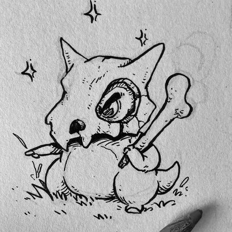 Cue Drawing Ideas, Fear Draw Illustration, Cool Pokemon Drawings, Pokemon Ink Drawing, Pokemon Drawing Ideas, Madebyluis Pokemon, Cubone Drawing, Drawing Ideas Pokemon, Cubone Art