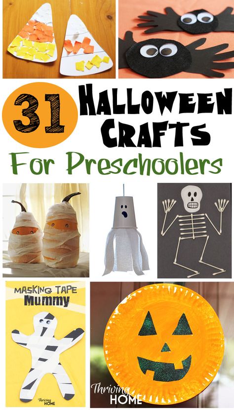 31 Easy Halloween crafts for preschoolers. TONS of great ideas that your little one will love! Art Plastique Halloween, Halloween Crafts For Preschoolers, Halloween Arts, Halloween Class Party, Halloween Crafts Preschool, Crafts For Preschoolers, Paper Halloween, Popsicle Crafts, Halloween Arts And Crafts