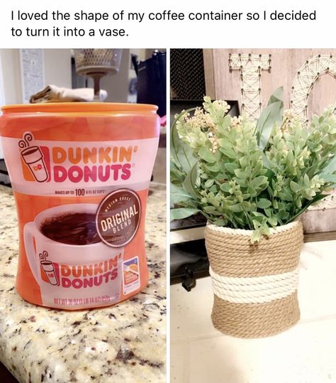 Recycle Coffee Containers, Plastic Coffee Containers Crafts, Donut Container, Coffee Jar Crafts, Canister Diy, Plastic Coffee Cans, Plastic Coffee Containers, Duncan Donuts, Canister Crafts