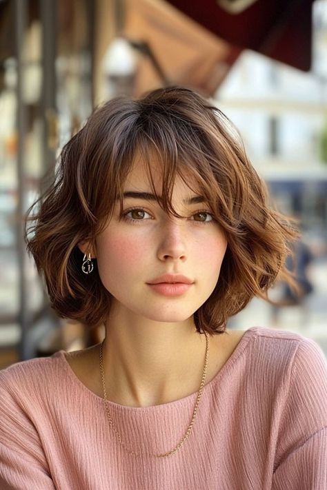 French Bob Oval Face Shape, Shoulder Length French Bob With Bangs, French Bob On Oval Face, Short French Bob Straight Hair, Short Romantic Hairstyles, Womens Bob With Bangs, Layered French Bob With Bangs, French Bob With Bangs Over 50, 90s French Bob