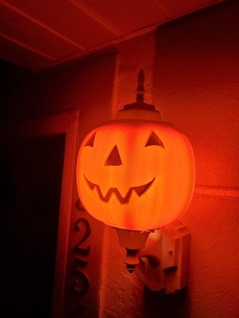 Plastic Pumpkin Over Porch Light, Halloween Porch Light Cover, Pumpkin Lights Ideas, Outside Porch Lights, Halloween Porch Lights, Outside Light Fixtures, Porch Light Covers, Bf Ideas, Pumpkin Porch