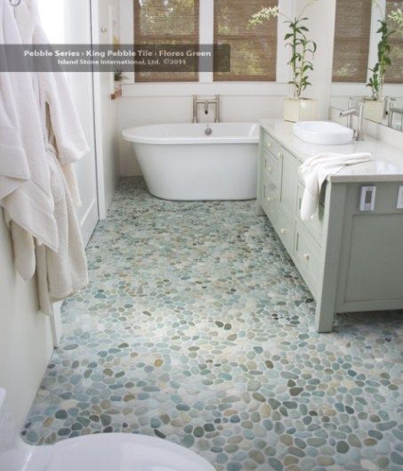 Are you remodeling your house and looking for the best DIY flooring options and ideas that you can use? You're in luck, here are all 20 of them. River Rock Bathroom, River Rock Tile, Pebble Floor, Contemporary Tile, Pebble Tile, Pebble Stone, Trendy Bathroom, Bathroom Redo, Bathroom Floor