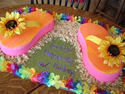 flip flop birthday party Flip Flop Cake Ideas, Flip Flop Cake, Flip Flop Cakes, Handbag Cakes, Bday Party Kids, 40th Birthday Cakes, Luau Birthday, Minnie Birthday, Kids Party Themes