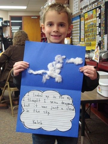 I looked up in the sky and thought I saw a _____ but it was just a cloud in the sky. First Grade Weather, Kindergarten Weather, Weather Journal, Cloud Activities, Teaching Weather, Weather Lessons, Use Your Words, Science Board, Preschool Weather