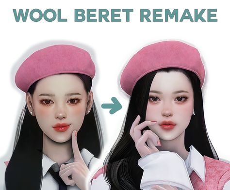 Wool Beret Remake | euno sims cc on Patreon Sims Avatar, Euno Sims, Sim4 Mods, Sims Lookbook, Cute Beret, Pink Beret, Sims 4 Download, Pelo Sims, Sims 4 Body Mods