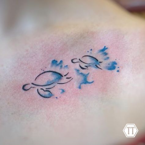 Stitch And Sea Turtle Tattoo, Small Tattoos Seaturtle, Meaningful Turtle Tattoos, Small Watercolor Sea Turtle Tattoo, Color Turtle Tattoo, Sea Turtle Tattoo Simple, Watercolor Turtle Tattoo, Tattoo Tortuga, Small Sea Turtle Tattoo