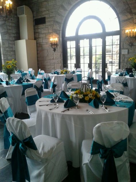 Navy And Teal Wedding Tables, Teal Wedding Table Ideas, Teal Wedding Decorations Centerpieces, Teal And Gold Centerpieces, Teal And Navy Wedding, Motocross Wedding, Teal Centerpieces, Teal And Grey Wedding, Dark Teal Weddings