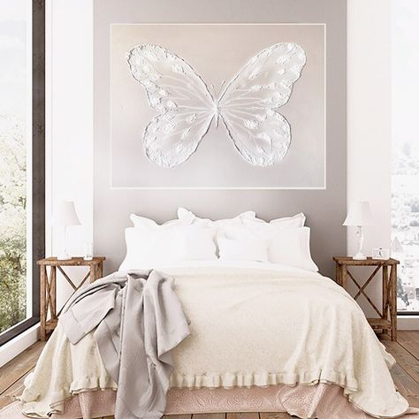 Texture Butterfly Painting Custom Interior Artwork Nursery - Etsy Canada Minimal Wall Decor Bedroom, Butterfly Bedroom Ideas For Adults, Butterfly Room Decor Bedroom Ideas, Butterfly Theme Bedroom, Butterfly Wall Decor Bedroom Ideas, Butterfly Room Ideas, Texture Butterfly, Butterfly Room Decor, Minimal Artwork