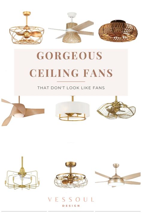 Unique beautiful gold and woven ceiling fans. Cieling Fans, Boho Fans, Boho Ceiling, Gold Ceiling Fan, Brass Ceiling Fan, Wooden Fan, Ceiling Fan Bedroom, Builder Grade, Cool Breeze