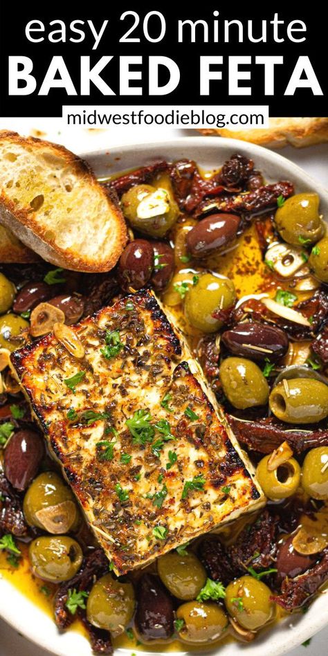 Baked Feta Appetizer, Baked Feta With Olives, Feta With Olives, Feta Appetizer, Baked Feta Recipe, Baked Olives, Roasted Olives, Feta Recipe, Baked Feta