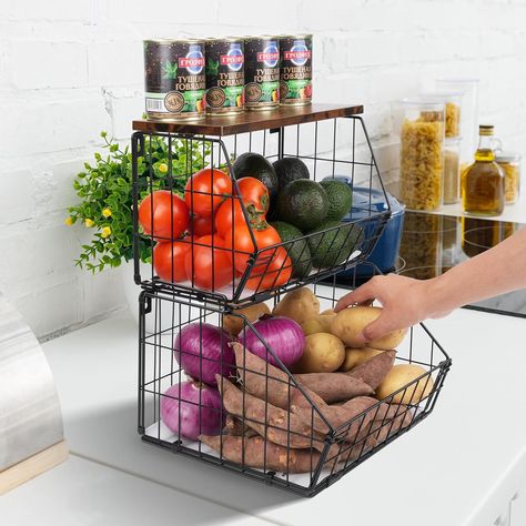 #ad Onion Potato Storage, Basket Pantry, Potato Basket, Large Wire Basket, Wall Basket Storage, Basket For Kitchen, Onion Storage, Stackable Baskets, Hanging Wire Basket