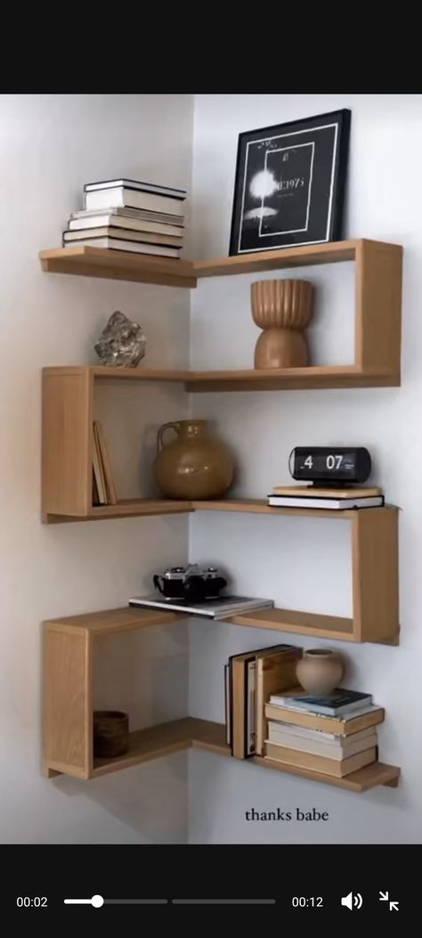 Corner Shelf Design, Kitchen Wall Shelves, Modern Wall Shelf, Multifunctional Furniture Small Spaces, Home Decor Shelves, Furniture Small Spaces, Wall Shelf Decor, Regal Design, Wall Shelves Design