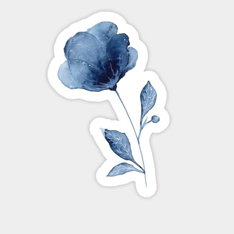 Minimal flower painted with watercolors and a whilte gel pen -- Choose from our vast selection of stickers to match with your favorite design to make the perfect customized sticker/decal. Perfect to put on water bottles, laptops, hard hats, and car windows. Everything from favorite TV show stickers to funny stickers. For men, women, boys, and girls. Blue Vintage Stickers, Blue Stickers Png, Stickers On Laptop Aesthetic, Blue Scrapbook Stickers, Aesthetic Stickers Blue, Blue Stickers Aesthetic Printable, Blue Journal Stickers, Cute Blue Stickers, Dark Blue Stickers