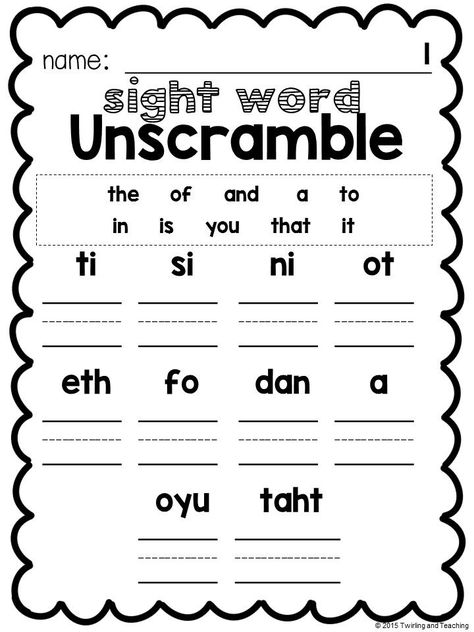 Challenge your students with this fun sight word UNSCRAMBLE activity! Covers Fry's first 100 sight words. Sight Word We Worksheet, Here Sight Word Worksheet, Writing Sentences Kindergarten, Sentence Unscramble, Sentences Kindergarten, See Sight Word Worksheet, Dolch Pre Primer Sight Words, Sight Word Sentence Cards, Sight Word Worksheets