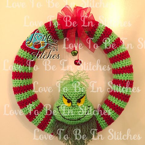 Just in time for Christmas! I am posting my Grinch wreath pattern for you to enjoy. If you find any errors or have any questions, please let me know :) If you use Ravelry, please be sure to add you… Crochet Wreath Pattern, Grinch Wreath, Crochet Christmas Wreath, Crochet Christmas Ornaments Free, Christmas Crochet Patterns Free, Crocheted Christmas, Crochet Wreath, Christmas Craft Fair, Christmas Buttons