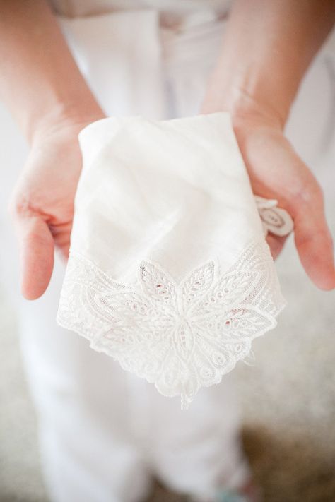 a lovely little handkerchief that makes for a beautiful keepsake  Photography by http://capturedbyjen.com An Affair To Remember, Something Old Something New, Rustic Wedding Inspiration, Vintage Handkerchiefs, Linens And Lace, Whimsical Wedding, Wedding Beauty, Wedding Dress Styles, Wedding Classic