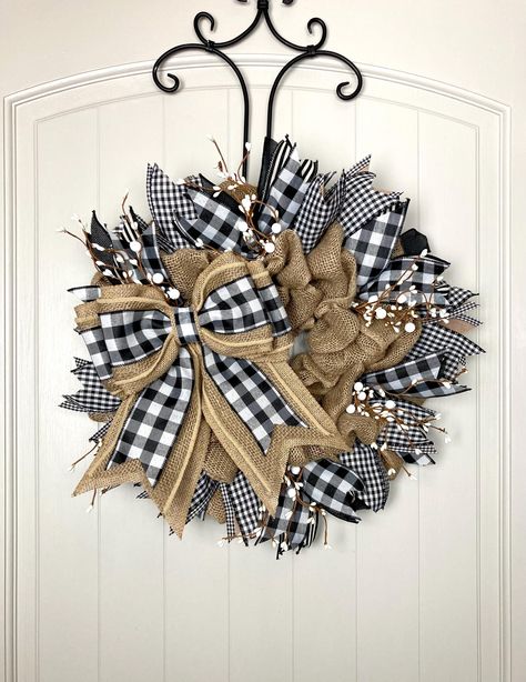 Primitive Wreath For Front Door | Farmhouse Wreath | Rustic Wreath | Buffalo Check Wreath | Handmade Wreath | Year Round Wreath | Pip Berry Mummy Halloween Decorations, Mummy Decorations, Buffalo Check Wreath, Primitive Wreath, Front Door Farmhouse, Halloween Door Wreaths, Door Farmhouse, Halloween Front Doors, Wire Wreath Forms