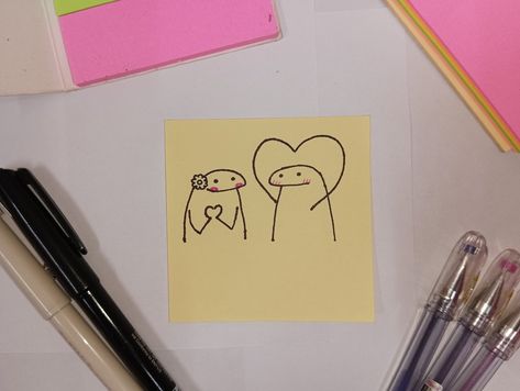 Sticky notes series. Cute drawing ideas on sticky notes Couple Sticky Notes, Sweet Sticky Notes For Girlfriend, Sticky Notes Cute Messages, Drawing Sticky Notes, Cute Sticky Notes Drawings, Sticky Notes For Best Friend, Sticky Note Ideas Wall, Cute Love Sticky Notes, Cute Sticky Notes For Husband