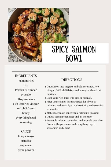 Spicy Salmon Bowl, Rice Bowls Healthy, Salmon Meal Prep, Easy Fast Dinner Recipes, Food To Gain Muscle, Salmon Rice Bowl, Salmon Bowl, Rice Bowls Recipes, Healthy Salmon