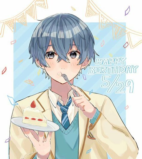 Anime Happy Birthday, Happy Birthday Drawings, Cake Drawing, Birthday Illustration, Blue Boy, Aesthetic Gif, Anime Drawings Tutorials, Drawing Base