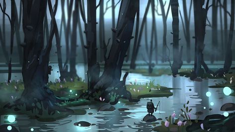 Mangrove Illustration, Swamp Concept Art, Environmental Concept Art, Flooded Forest, Forest Concept, Forest Drawing, Bg Design, Landscape Concept, Background Drawing