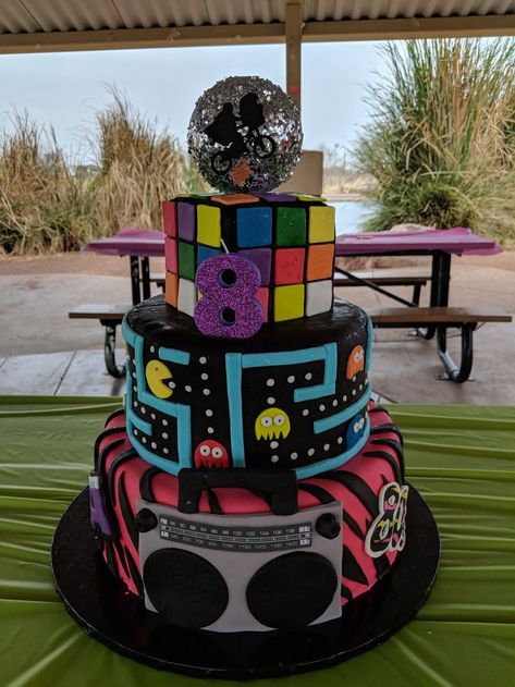 1980's Birthday Cake 1980s Cake, Teen Cakes, 40th Cake, 80s Theme, 25 Days Of Christmas, 80s Party, Birthday Party Cake, Custom Cakes, Party Cakes