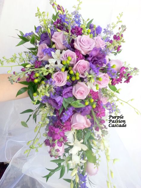 Purple Passion Cascade Cascading Wildflower Bridal Bouquet, Ultraviolet Wedding, Wildflower Bridal Bouquets, Pink Purple Wedding, Elegant Bridal Bouquets, Purple Bridal Bouquet, Cascading Bridal Bouquets, Cascading Wedding Bouquets, Bridal Brooch Bouquet