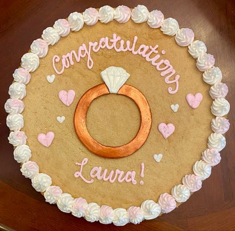 Engagement Cookie Cake, Gold Luster Dust, Engagement Cookies, Sugar Cookie Cakes, Cookie Cake Designs, Pizza Cake, Cookie Pizza, Giant Cookie, Buttercream Icing