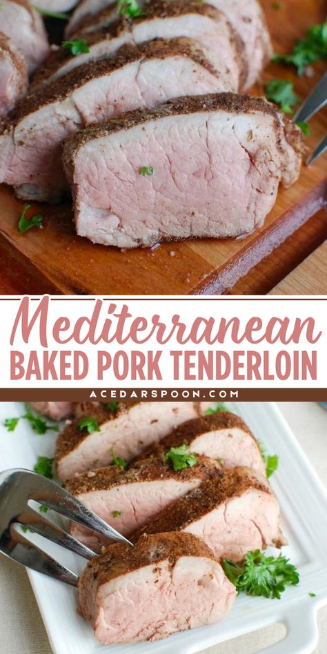 This Mediterranean Baked Pork Tenderloin makes a delicious weeknight dinner recipe for the family! This pork recipe is tender, juicy, and full of flavors. Add this recipe to your simple weeknight dinner ideas! Mediterranean Pork Tenderloin, Best Pork Tenderloin, Romantic Date Night At Home, Best Pork Tenderloin Recipe, Weeknight Dinner Ideas, Mediterranean Dinner, Baked Pork Tenderloin, Holiday Dinner Recipes, Pork Tenderloin Recipe