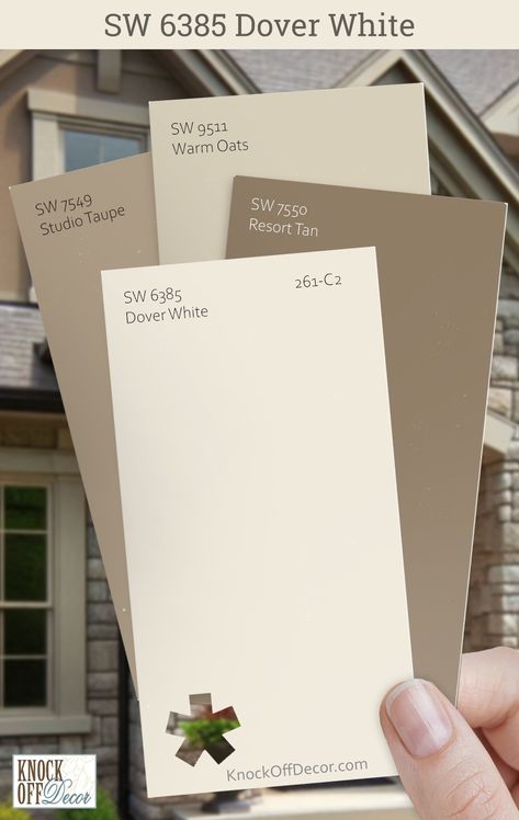 Sherwin-Williams Dover White color scheme on a house exterior Sherwin Williams Dover White, Coordinating Paint Colors, White Paint Color, Paint Palettes, Dover White, Popular Paint Colors, House Color Schemes, White Paint Colors, House Color